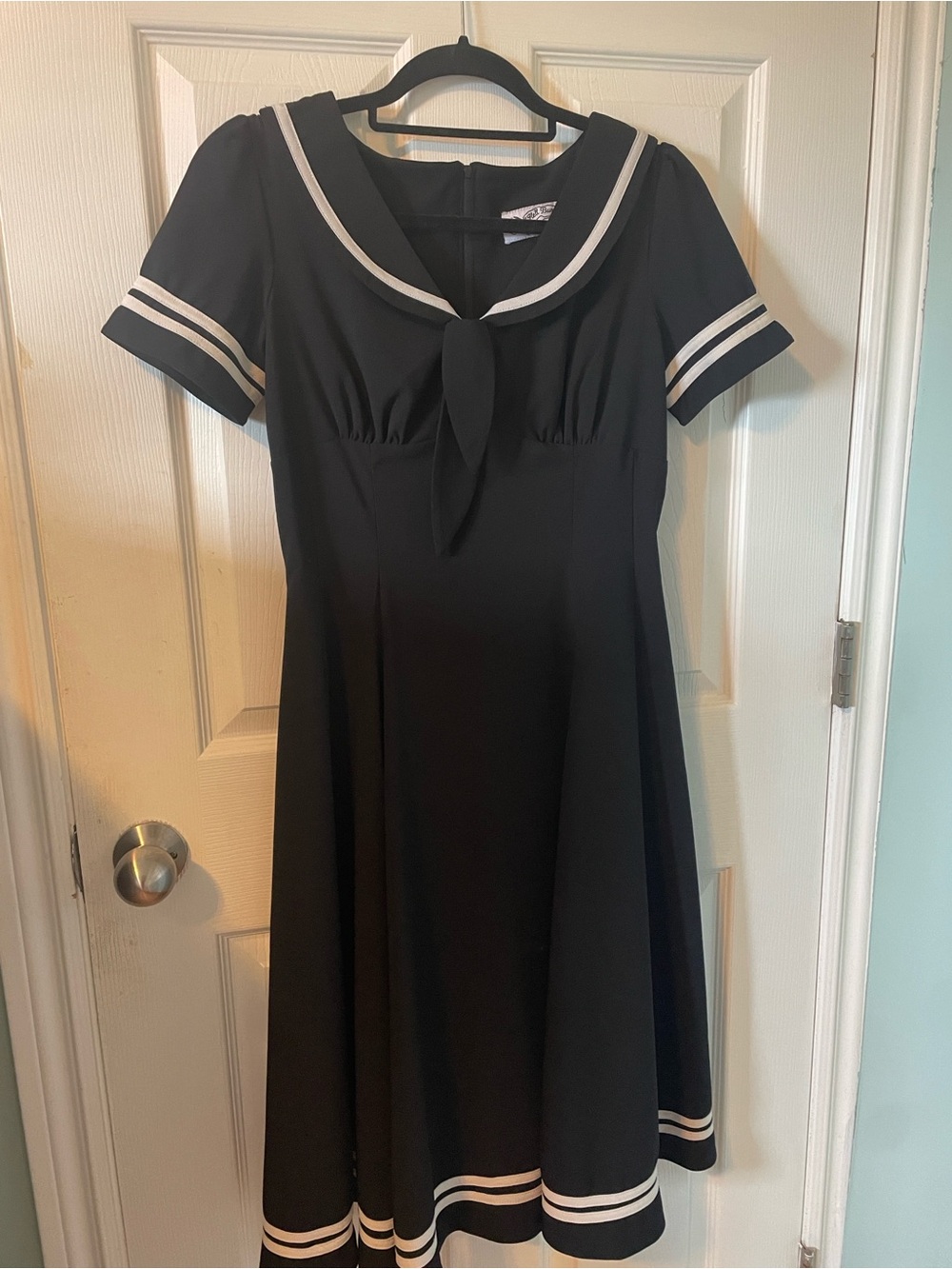 Hell Bunny Sailor-Inspired Black Dress with White Trim